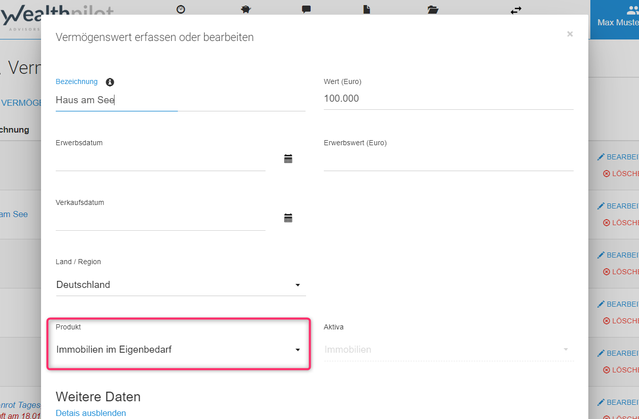 Vermögenswert erfassen - Immobilien 