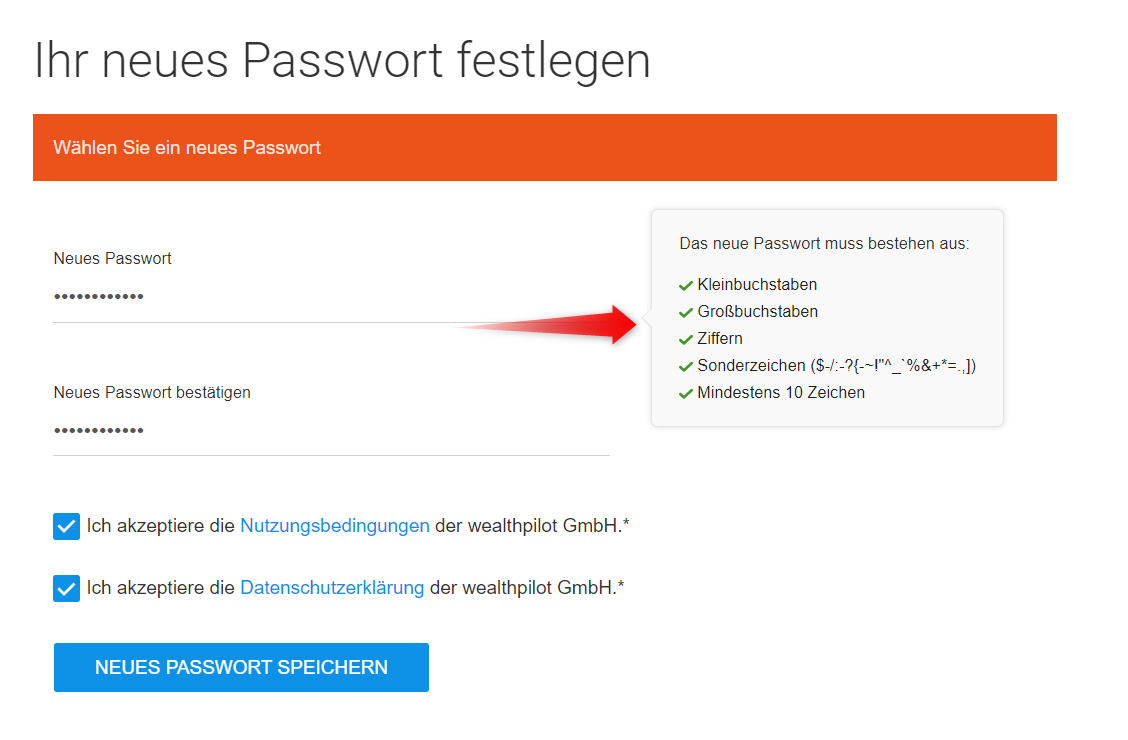 Neues Passwort setzen