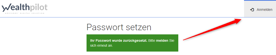 Erfolgsmeldung - Passwort wurde zurückgesetzt